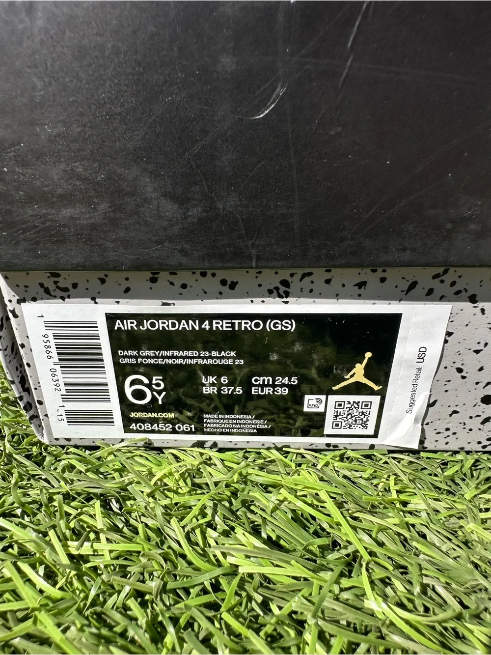 Air Jordan 4 Retro (GS) Box Label - Dark Grey/Infrared 23/Black size 6.5Y